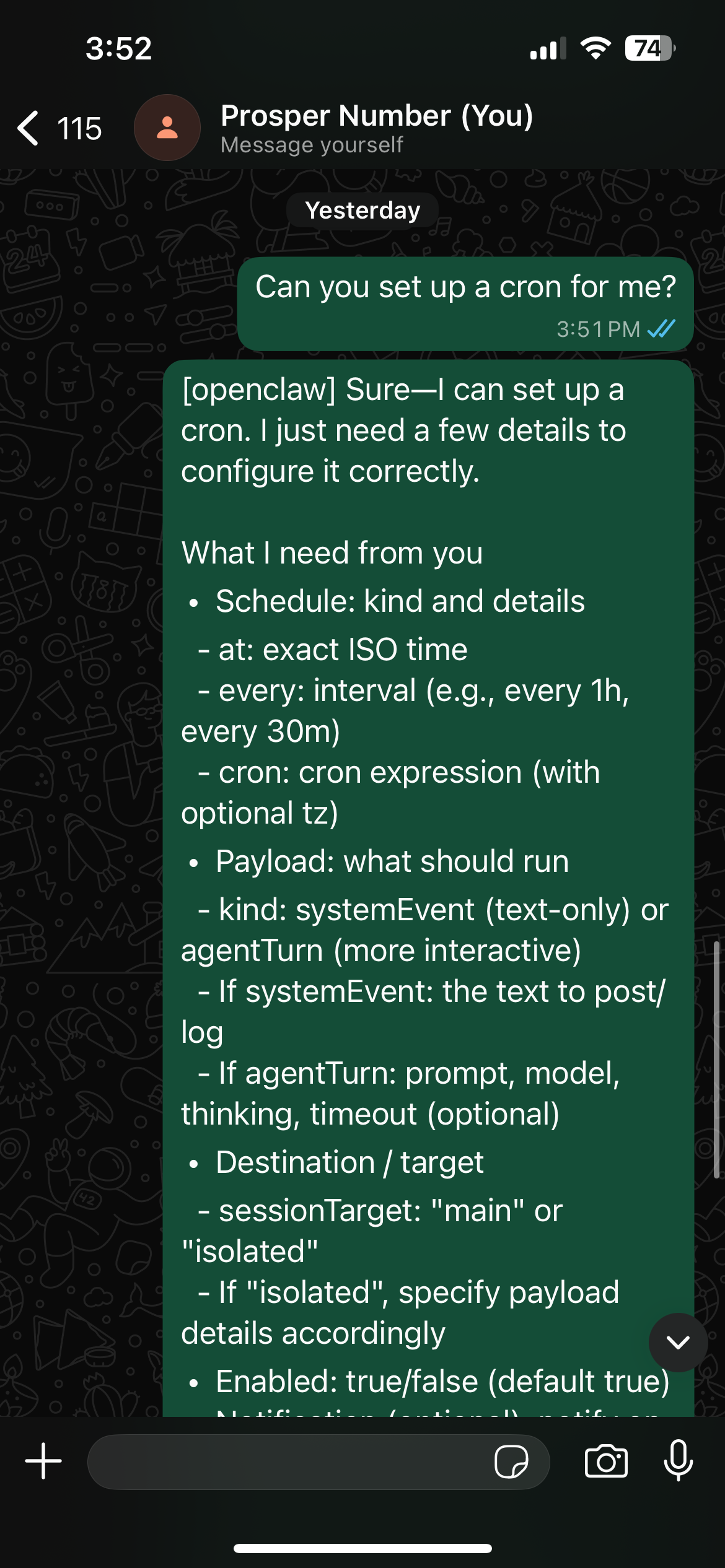 Setting up cron on Whatsapp