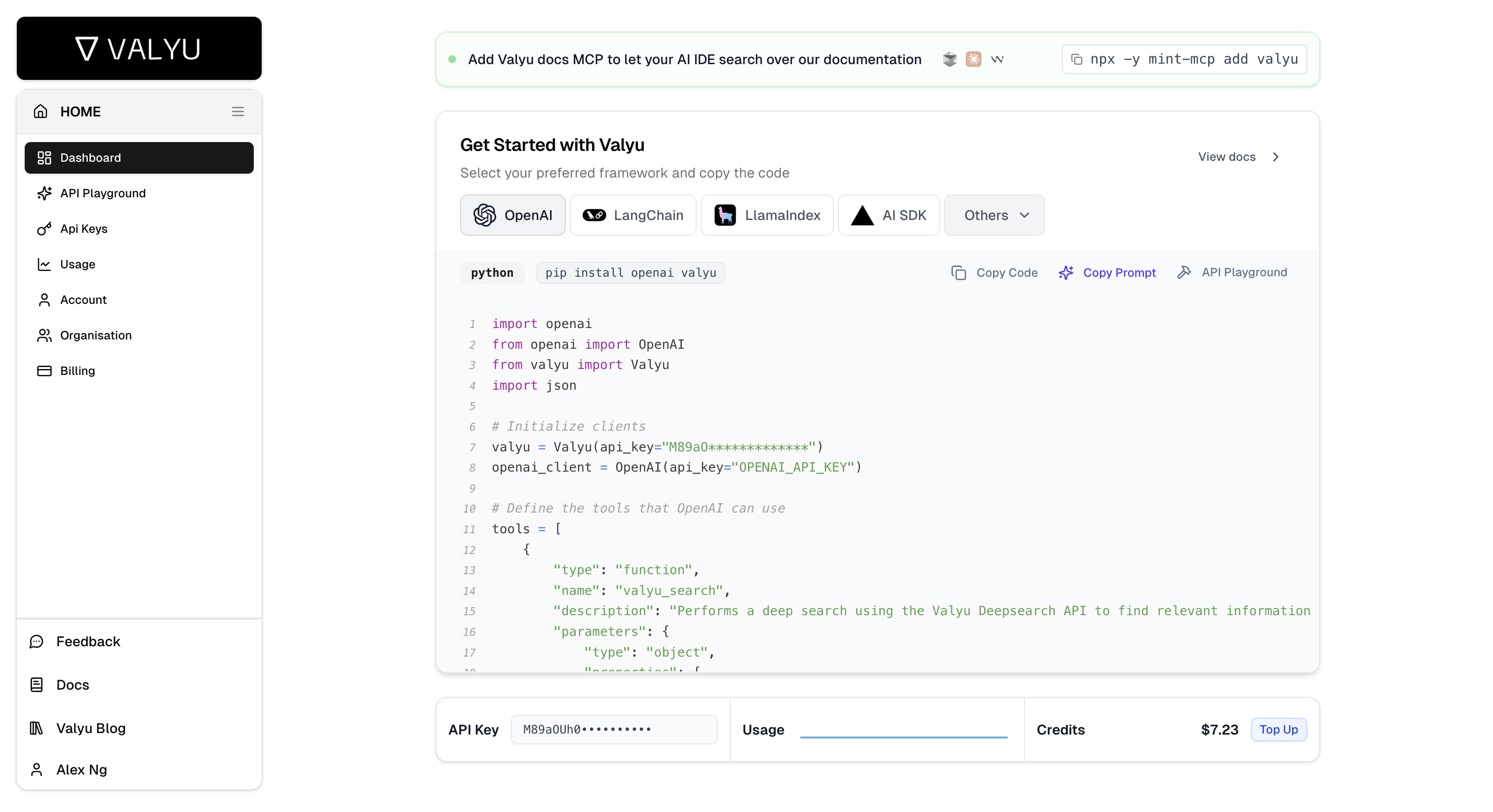 New Valyu Dashboard
